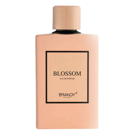Perfume bottle labeled 'Blossom' by 'Brandy' on a white background. Blossom by Brandy Designs Womens Perfume