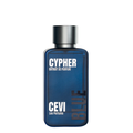 A rectangular blue perfume bottle with a metallic silver cap, featuring white text that reads 'CYPHER EXTRAIT DE PARFUM' and 'CEVI Les Parfums' with 'BLUE' printed vertically on the side, set against a plain white background.
