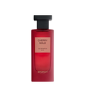 Cherry Gold Eau de Parfum 85ml by Brandy Designs – sleek red fragrance bottle with minimalist label and black cap. 