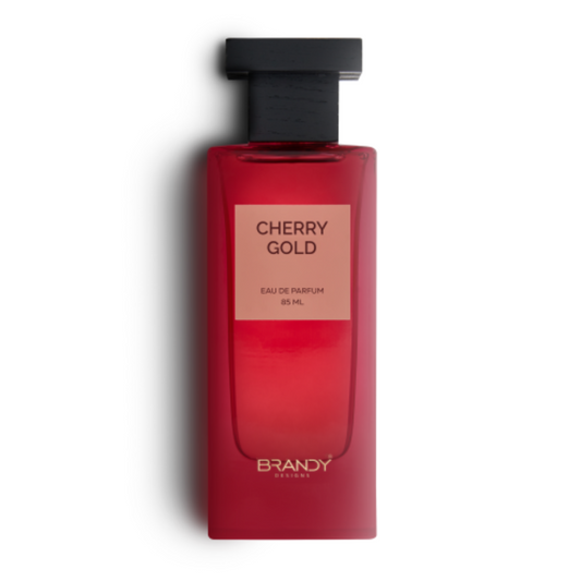 Cherry Gold Eau de Parfum 85ml by Brandy Designs – sleek red fragrance bottle with minimalist label and black cap. Clone / dupe of / inspired by Tom Ford - Lost Cherry.