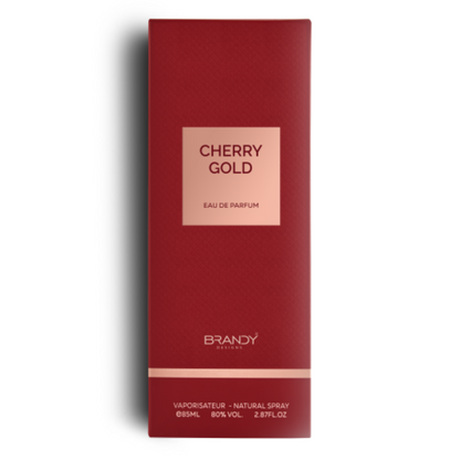 Cherry Gold by Brandy Designs – 85ml Eau de Parfum packaging in deep red box with blush gold accent label. Clone / dupe of / inspired by Tom Ford - Lost Cherry.