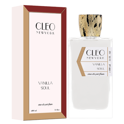 Cleo New York Vanilla Soul eau de parfum bottle and packaging on a white background