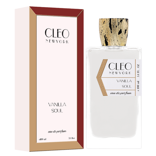 Cleo New York Vanilla Soul eau de parfum bottle and packaging on a white background