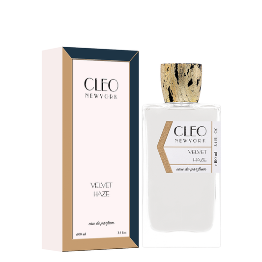 Cleo New York Velvet Haze perfume bottle and packaging on a white background