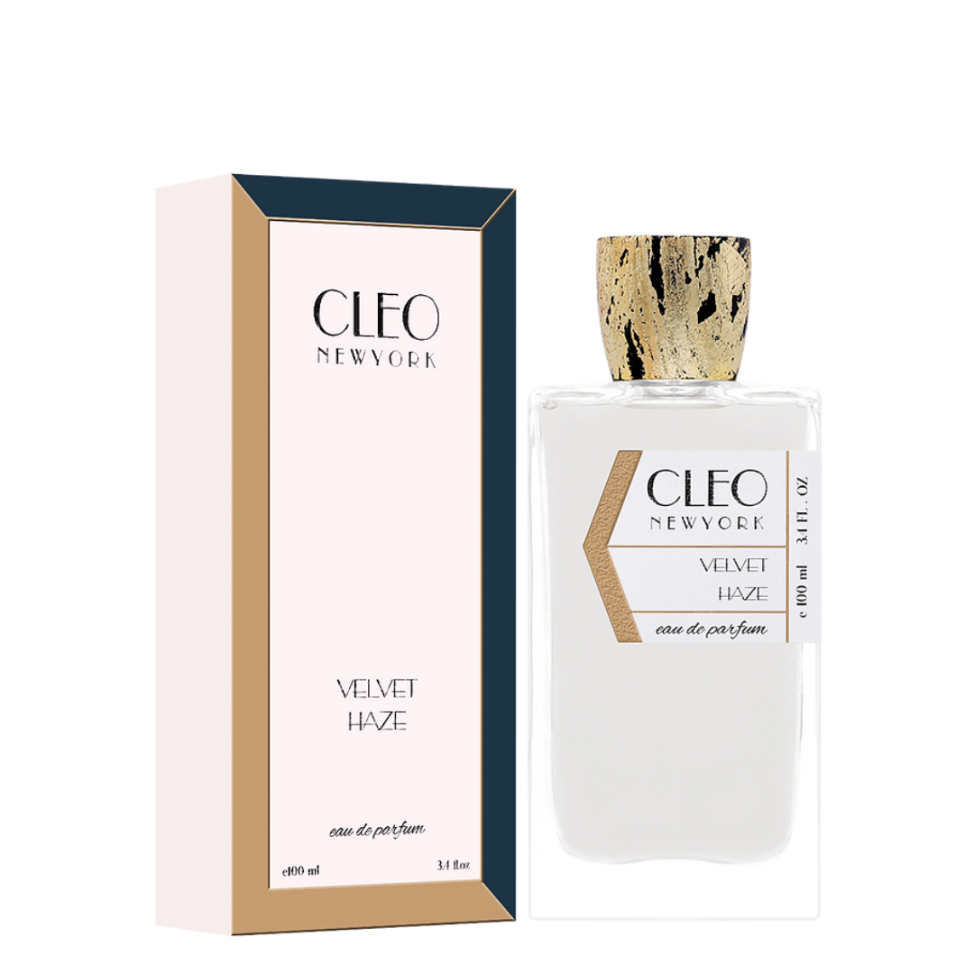 Cleo New York Velvet Haze perfume bottle and packaging on a white background