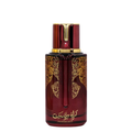 Red perfume bottle with gold accents on a white background. Cranberry Musk by Arabiyat Prestige Unisex Perfume