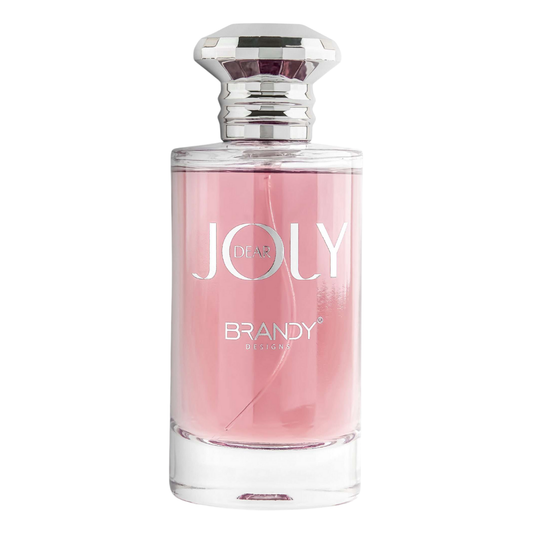 Pink perfume bottle labeled 'Joly Brandy' on a white background. Dear Joly by Brandy Designs Womens Perfume
