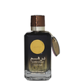 A 100ml perfume bottle of Dirham Oud EDP by Ard Al Zaafaran with a black and gold label, a brown cap, and a prominent gold moon and star design. Dirham Oud Eau de Parfum 100ml by Ard Al Zaafaran – luxurious Arabian fragrance with woody, citrus, and oud notes.