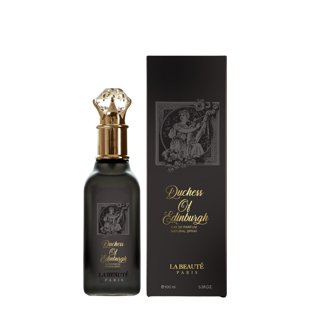 Perfume bottle and packaging of 'Duchess of Edinburgh' by La Beaute Paris on a white background