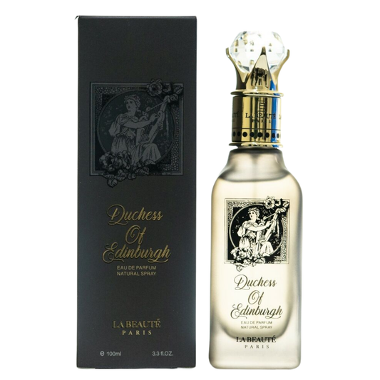 Perfume bottle and packaging of 'Duchess of Edinburgh' by La Beaute Paris on a white background