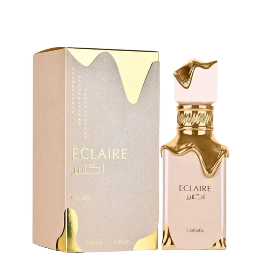 Eclaire by Lattafa womenβs fragrance with premium packaging, a luxury perfume offering long lasting scent, inspired by Bianco Latte from Giardini di Toscana.