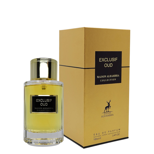 Exclusif Oud perfume bottle and packaging on a white background