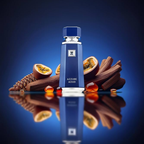 French Avenue Azzure Aoud bottle with fruit and wood props