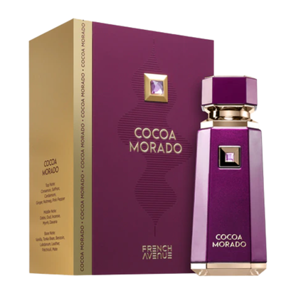 Cocoa Morado perfume bottle and packaging on a white background
