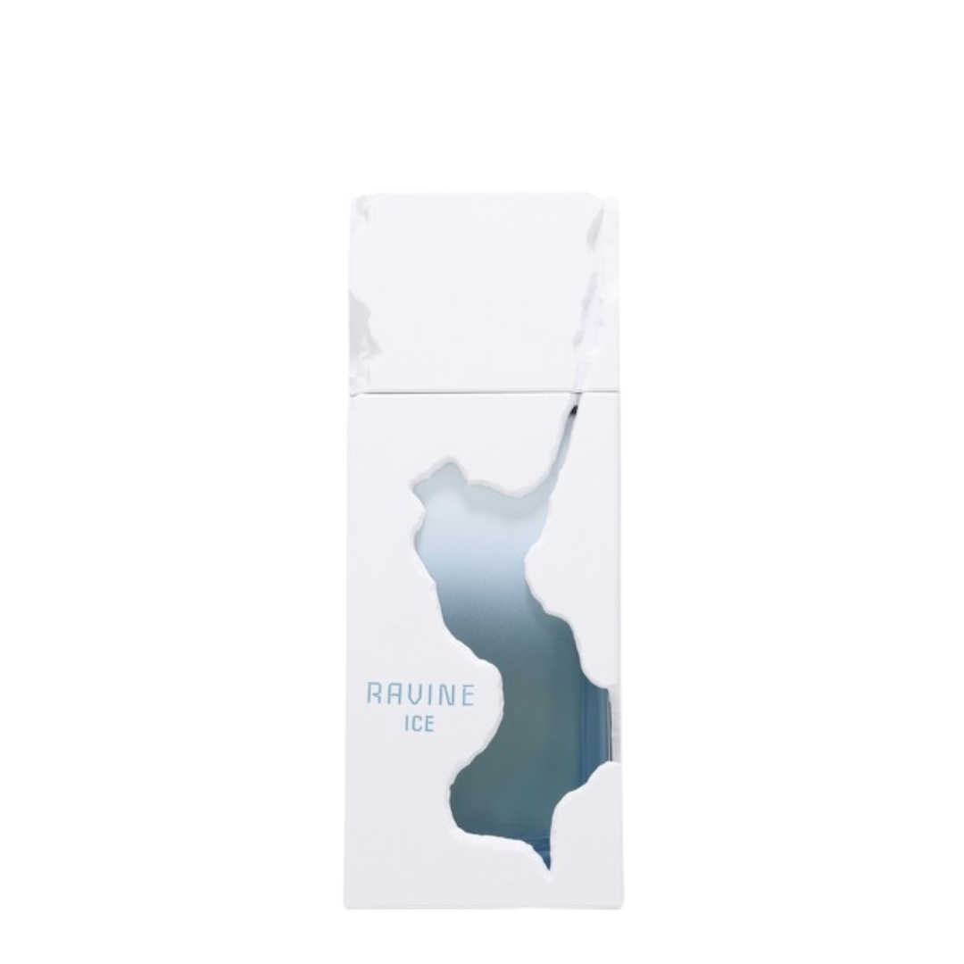 Perfume bottle labeled 'RAVINE ICE' on a white background. French Avenue: Ravine Ice