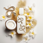French Avenue Veneno Bianco bottle with coconut and floral props