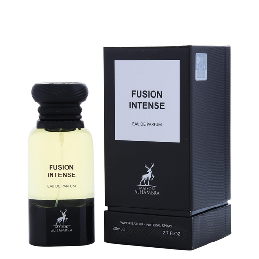 Maison Alhambra Fusion Intense Eau de Parfum bottle and packaging on a white background