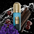 IBRAQ perfume bottle labelled 'Brazilian Tobacco' with grapes, cinnamon sticks, and flowers on a dark background