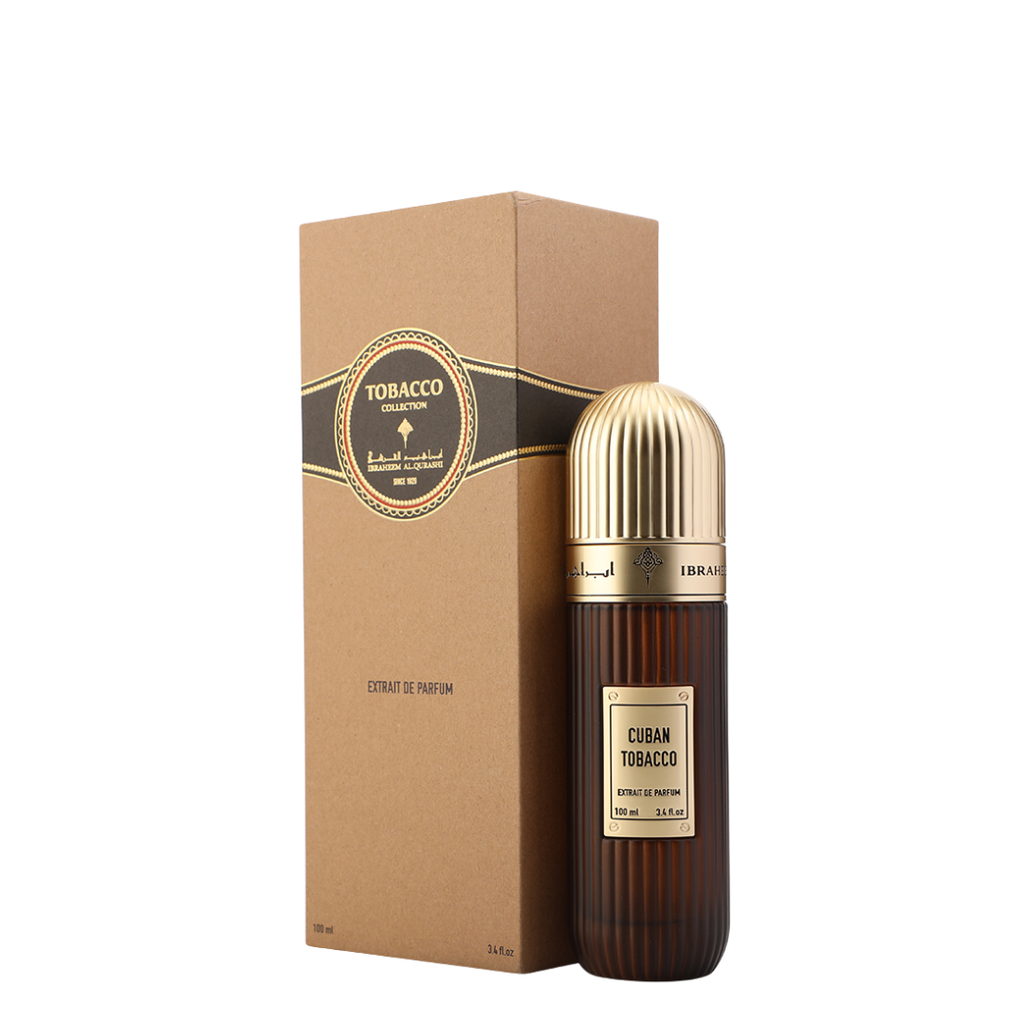 IBRAQ Cuban Tobacco perfume bottle with packaging on a white background