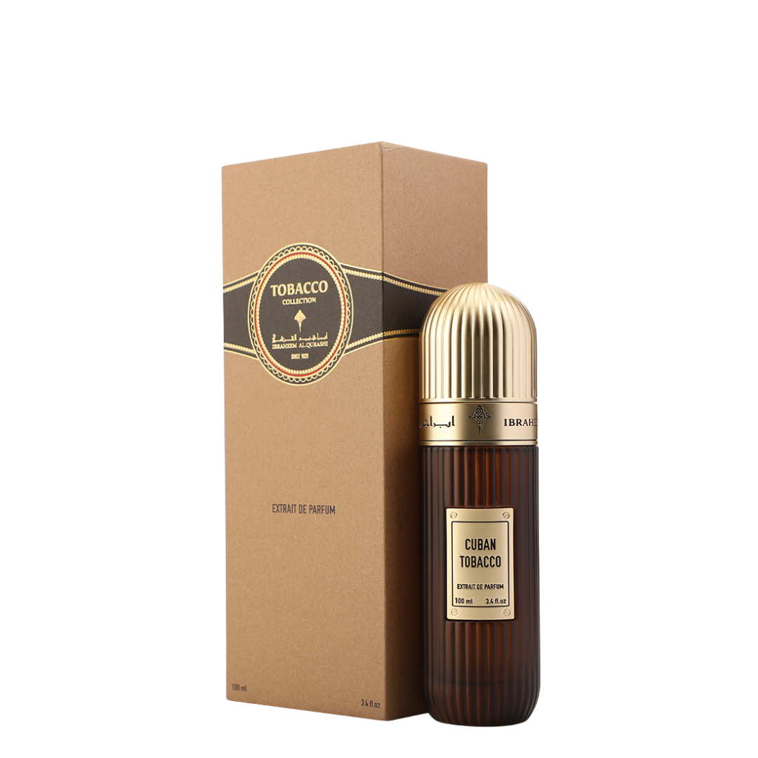 IBRAQ Cuban Tobacco perfume bottle with packaging on a white background