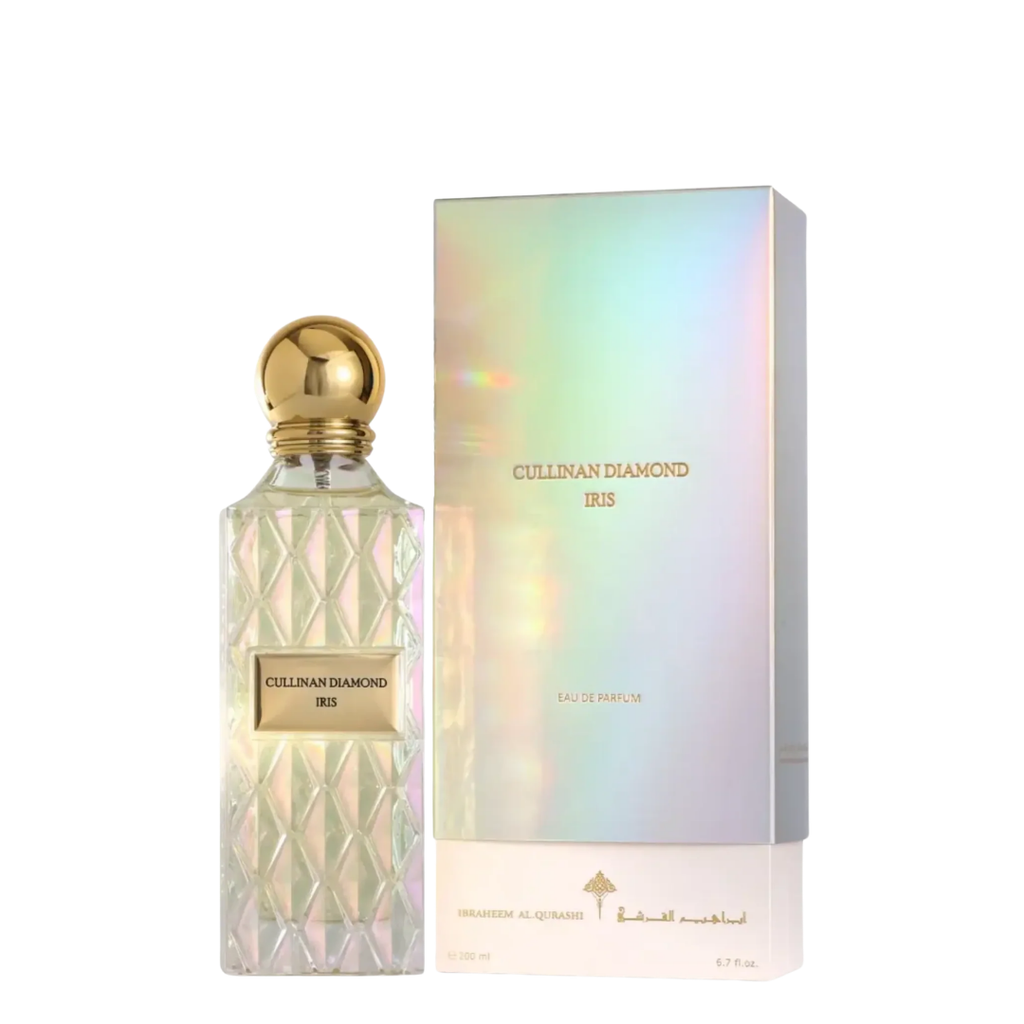 IBRAQ Cullinan Diamond Iris perfume bottle and packaging on a white background