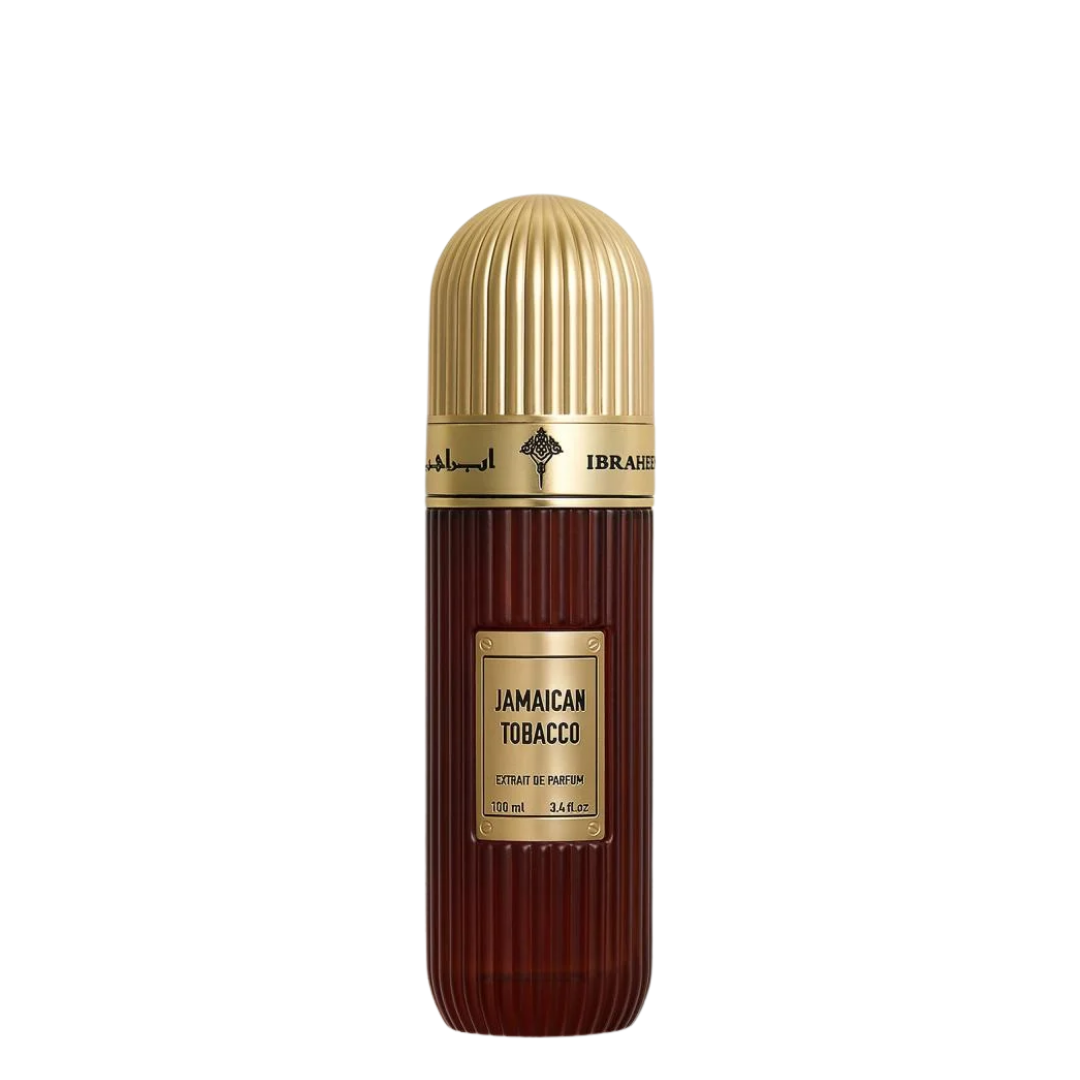 IBRAQ perfume bottle labelled 'Jamaican Tobacco' on a white background