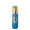 Blue perfume bottle with gold cap and label on a white background. IBRAQ: Spanish Tobacco