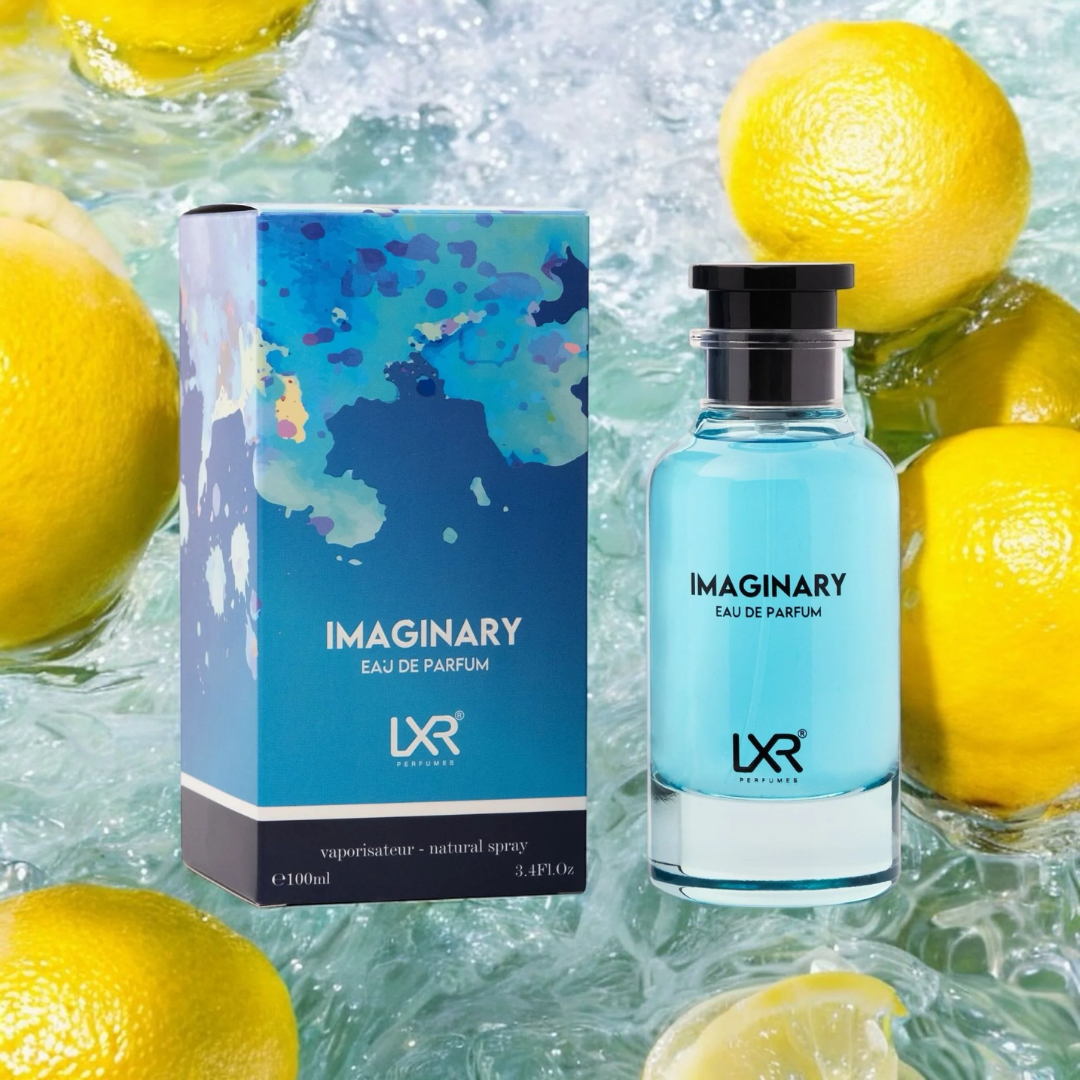 LXR Imaginary Eau de Parfum bottle and packaging with lemons in water