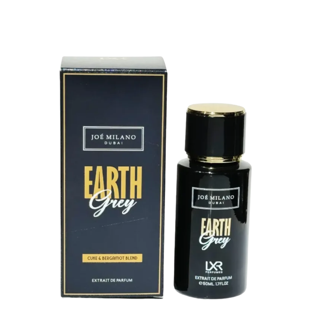 Joé Milano Earth Grey perfume bottle and packaging on a white background