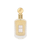 A bottle of Khadlaj Muse perfume, featuring a clear textured glass bottle with a gold cap and a gold label, set against a plain white background.