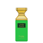 Green perfume bottle with gold cap on a white background