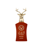 Perfume bottle with deer head design on a white background. Lattafa Al Noble Wazeer Unisex Perfume