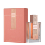 Angham Second Song Eau de Parfum by Lattafa, featuring a pink rectangular box and a matching clear glass bottle with a metallic rose gold cap, set against a plain white background.