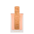 A bottle of Angham Second Song perfume with a peach-colored liquid inside a clear glass bottle, featuring a prominent vertical gold-toned wooden-textured cap with musical notes and the brand name 'EHAB' and 'SECOND SONG' printed on it, set against a plain white background.