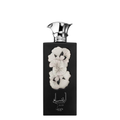 A bottle of Ansaam Silver Perfume by Lattafa with a black label featuring silver floral designs and the brand's logo.