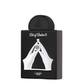 Lattafa Pride Art of Arabia II fragrance in a black rectangular box with a white geometric emblem and a black circular cap on top, shown on a plain white background.