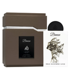 Lattafa Paris Breeze Eau de Parfum shown with its brown rectangular box, a black circular cap, and a white card featuring the fragrance name and botanical illustration.