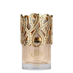 A bottle of Lattafa DALAL perfume with a wide, ornate gold collar embellished with rhinestones, set against a plain white background.