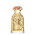 A luxury gold perfume bottle with an intricate geometric cutout pattern, featuring a red and gold patterned cap and a silver base. The brand name 'Emeer' is embossed on a gold oval plate on the front.