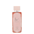 A bottle of Hayaati Florence Perfume by Lattafa with a pink label and a clear cap, containing the EDP fragrance.