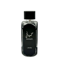 A black bottle of Hayaati Eau de Parfum by Lattafa Perfumes with white and silver text indicating the name and brand.