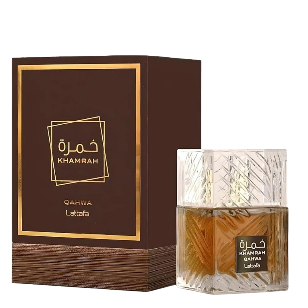 Khamrah Qahwa by Lattafa perfume with premium packaging – rich gourmand scent for men and women