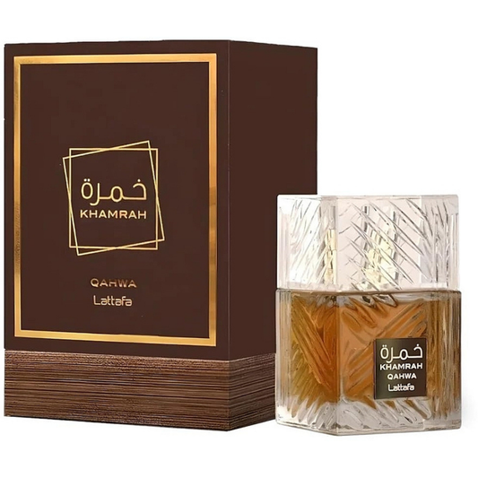 Khamrah Qahwa by Lattafa perfume with premium packaging – rich gourmand scent for men and women