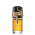 Lattafa Musamam perfume bottle by Lattafa, featuring a black cap with a gold snake coiled around it and amber-colored liquid inside a clear glass bottle.