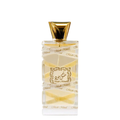 A bottle of Musk Mood Perfume by Lattafa with a clear, golden liquid visible and elegant labeling.