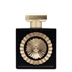 Lattafa Nebras Eau de Parfum bottle on white background – Sophisticated square perfume bottle in black and gold, showcasing intricate circular design detail.