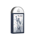 New York City of Dreams Eau de Parfum bottle with a navy blue body, silver metallic cap, and a graphic of the Statue of Liberty on the front.
