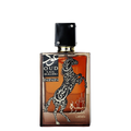 A perfume bottle of Lail Maleki Oud by Lattafa with a decorative horse design on the label.