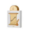 Lattafa Pride Peace & Love Eau de Parfum bottle, featuring a white rectangular box with a gold scroll design and a gold cap, set against a plain white background.