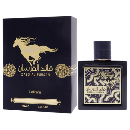 Lattafa Qaed Al Fursan Unisex Perfume bottle and box. Inspired by Paco Rabanne - Black XS
